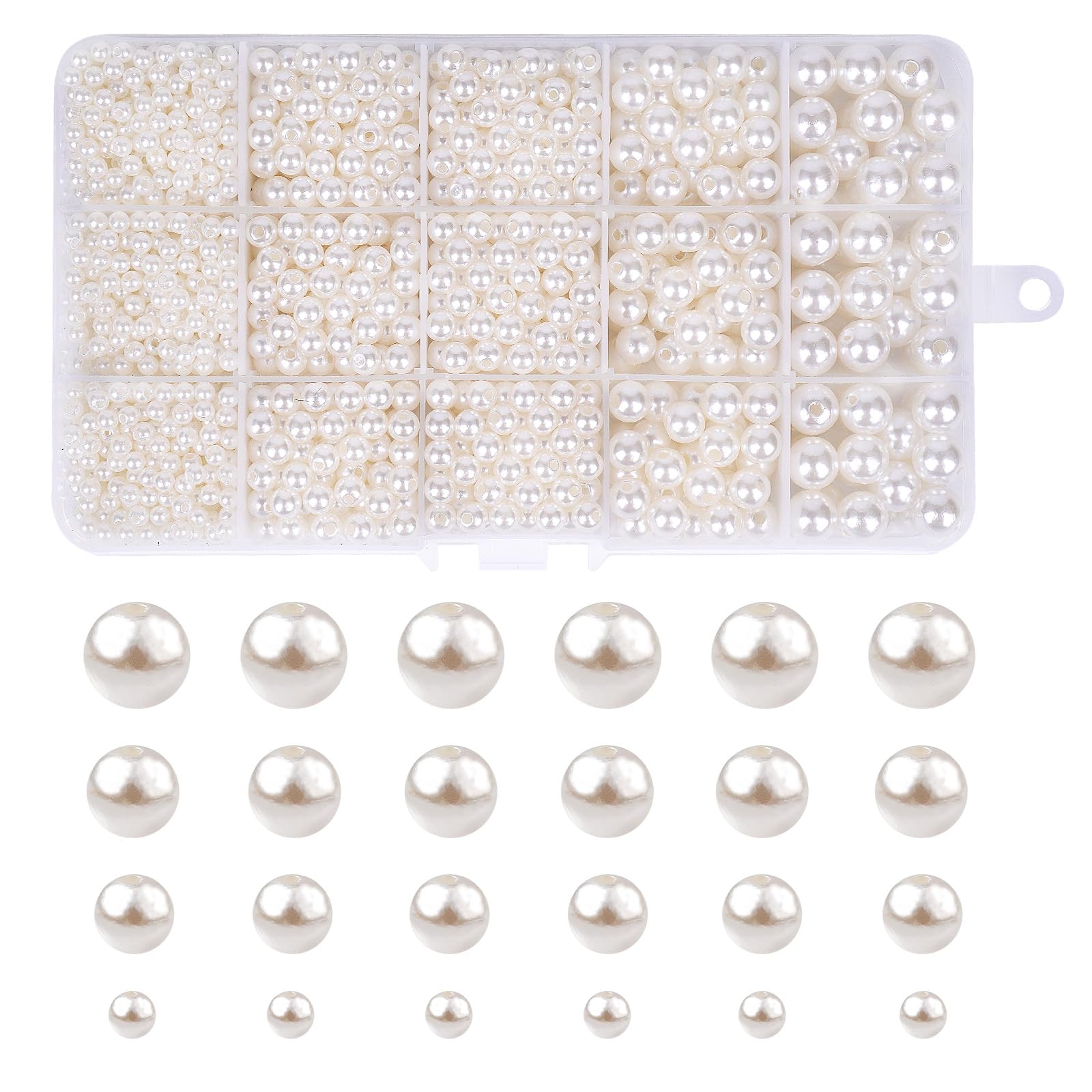 Pearl Beads Ivory 1680pcs Faux Pearl Beads for Crafting - 4/6/8/10mm Round Plastic Beads with Holes, White Round Pearl Beads for Jewellery Making