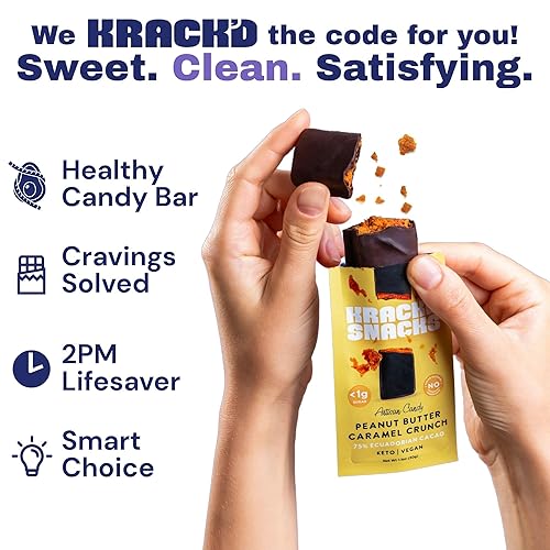 Miniatura 7 de Krack'd Snacks Barras de chocolate Keto  Chocolate vegano bajo en carbohidratos, con mantequilla de maní y caramelo  Barras de caramelo sin gluten y
