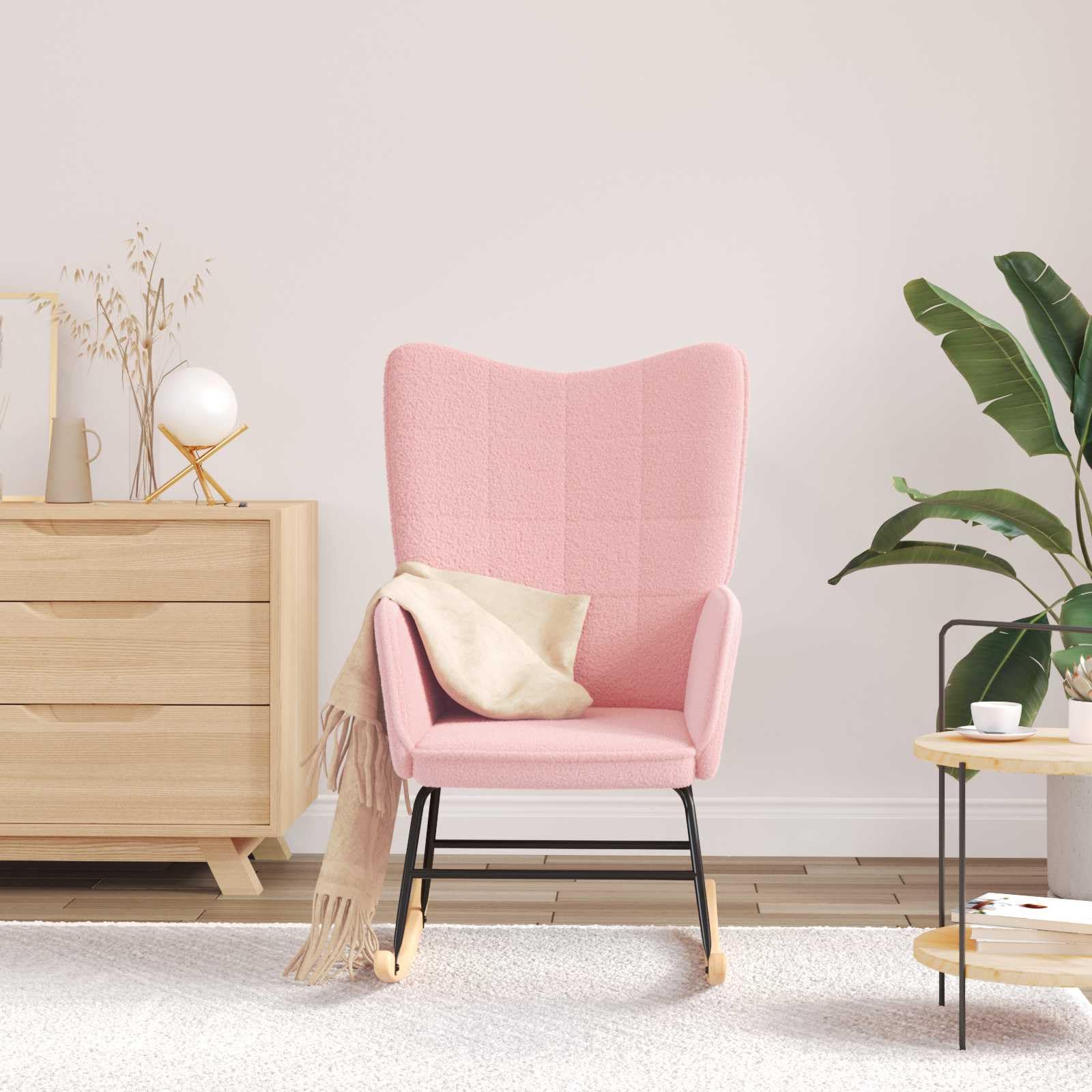 vidaXL Mecedora Rosa Tela Sherpa, Sillón para Sala, Silla Mecedora Moderna, Asientos Elegantes, Rocker Acolchado, Estilo Minimalista para tu hogar