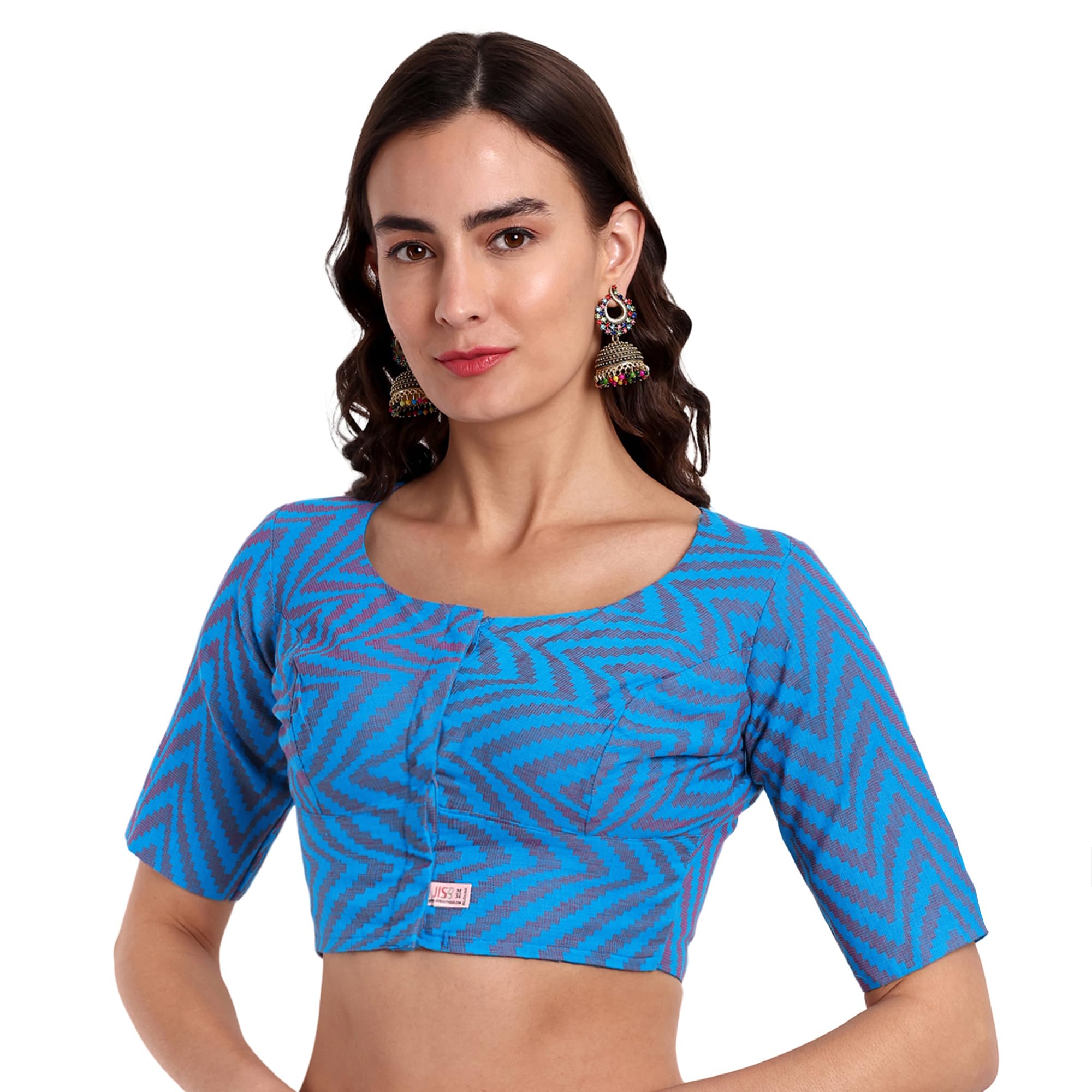 jisb Women's High Neck Cotton Self Design Saree Blouse-picture-28