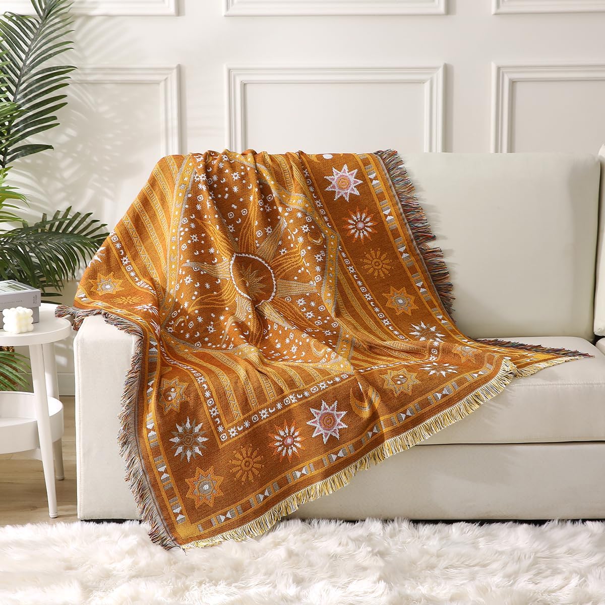 Boho Throw Blanket for Couch Sofa Bed, Decorative Throw Blanket with Tassels, 50"x60" Bohemian Woven Cover for Home Living Room Bedroom Indoor Outdoor Picnic