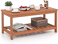 Vista 1 de Giantex Mesa de centro de madera dura para patio, mesa de centro de madera de 2 niveles con mesa de listones y estante de almacenamiento, mesa