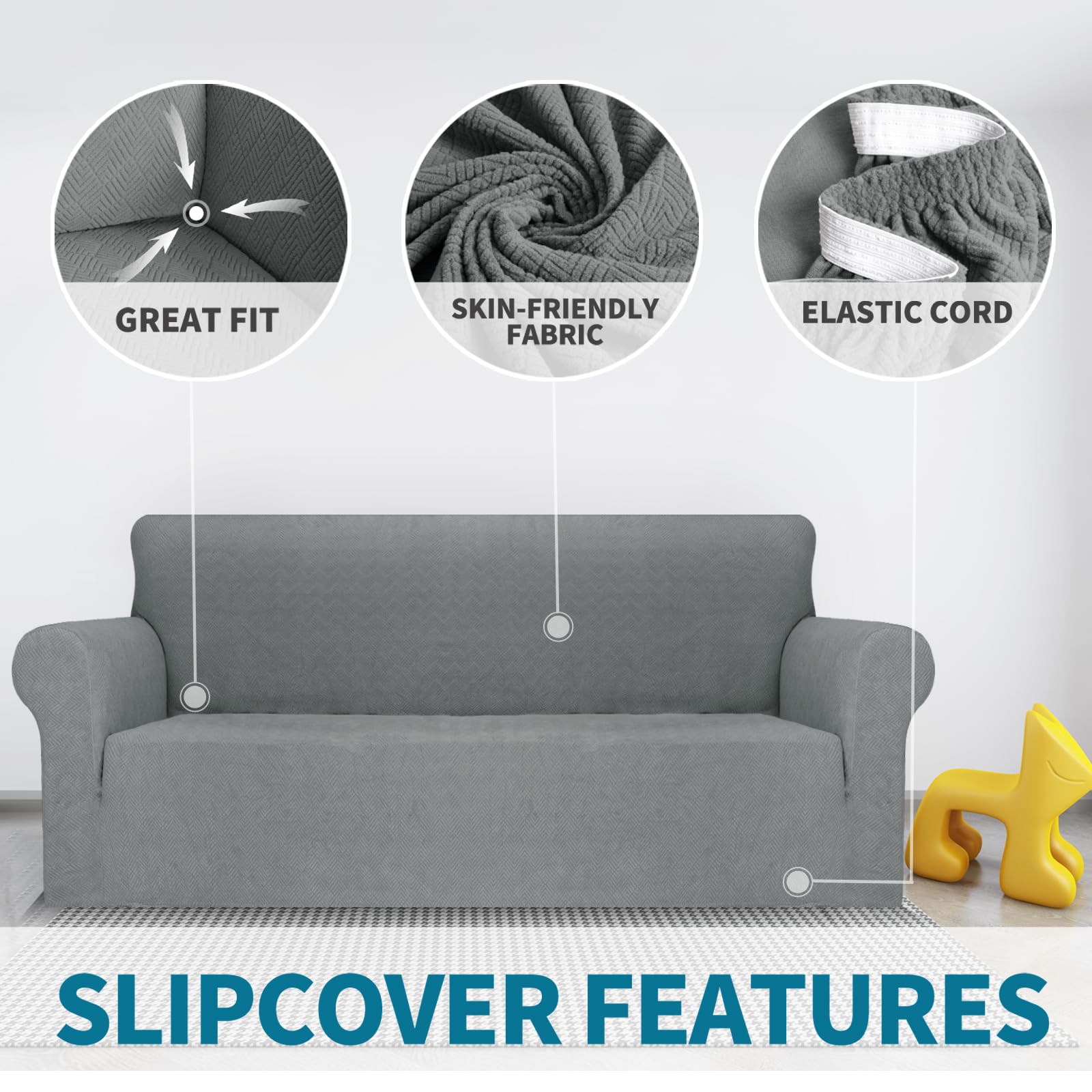 YSTELLAA Elasticizzato Copridivano 3 Posti, Universale Copri Divano Con Braccioli, Moderno Copridivani Elasticizzati, Copridivano Antigraffio Gatto, Sofa Cover Antiscivolo Lavabili, Grigio Chiaro