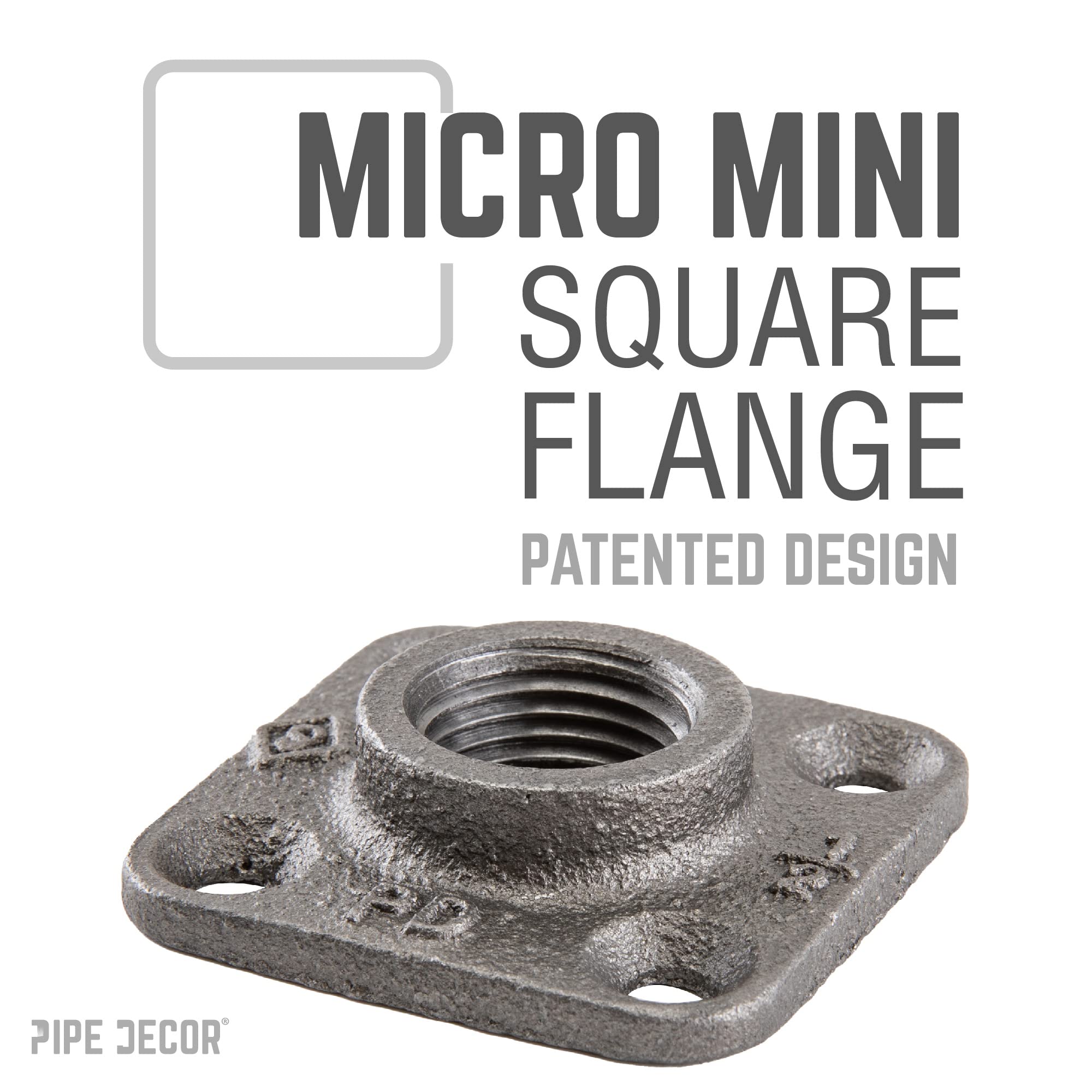 PIPE DECOR Brida de piso micro cuadrado de hierro negro de 1/2 pulgada (paquete de 8)