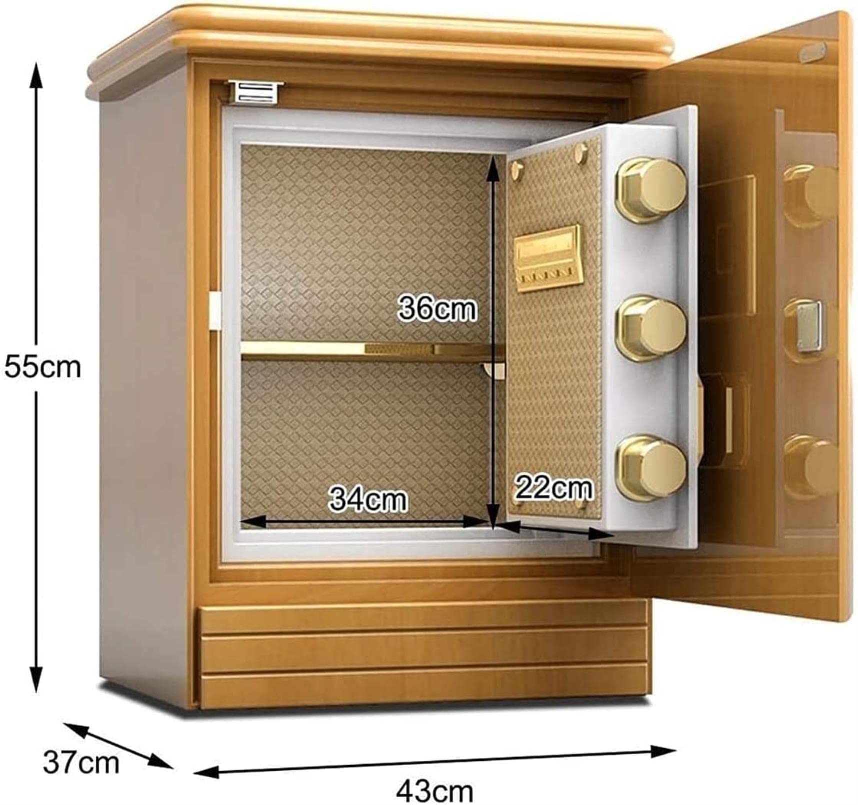 Strongbox - Caja fuerte ignífuga impermeable con carcasa de madera invisible para mesita de noche, mecánica, electrónica, huella dactilar, contraseña, antirrobo, todo de acero, interior de acero (rojo