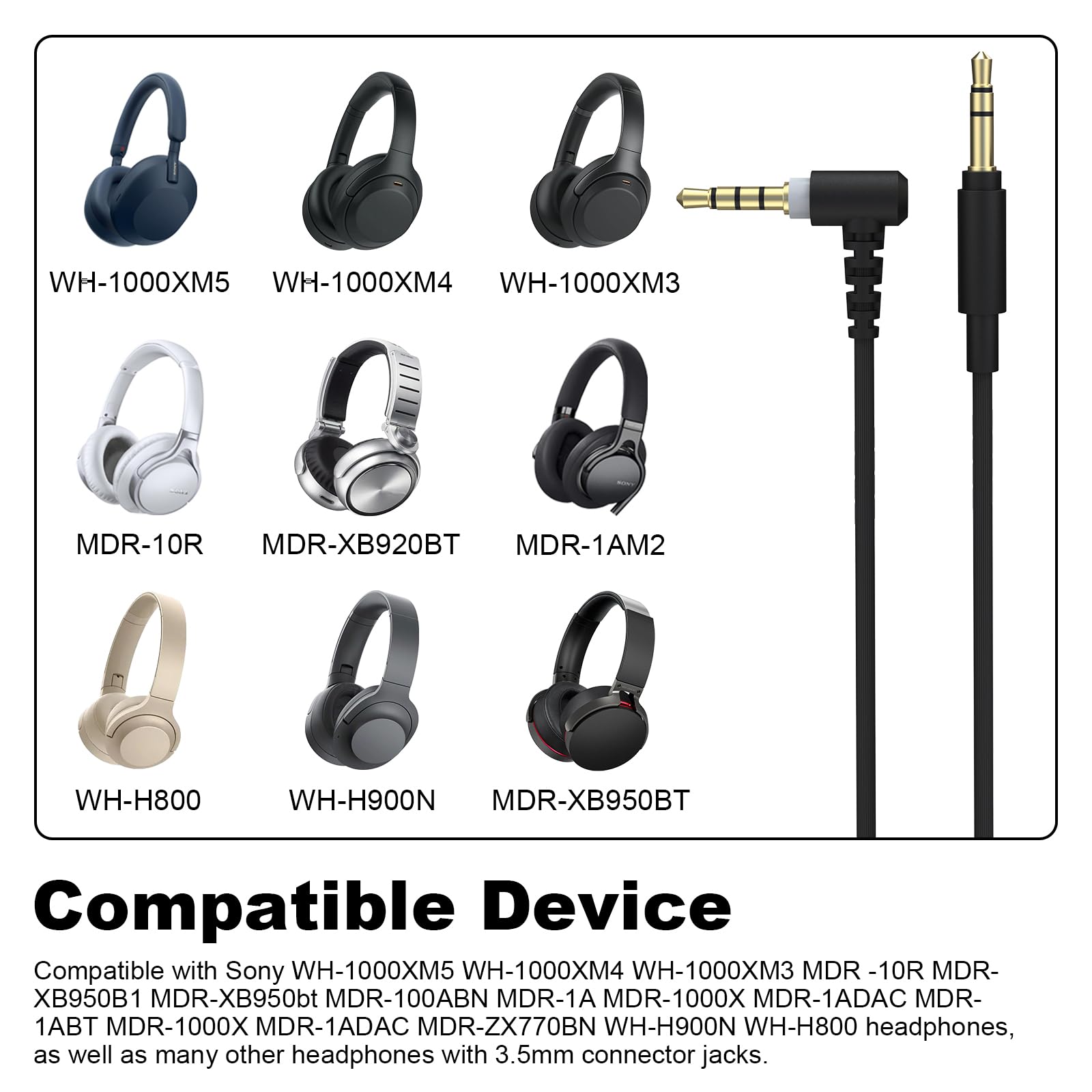 Xivip WH1000XM5 Replacement Audio Cord Compatible with Sony WH-1000xm4 WH-1000xm3 MDR-1A MDR-XB950BT MDR-XB950N1 MDR-ZX770BN MDR-10R MDR-1000X WH-xb910n WH-CH700N Headphone (4 FT)