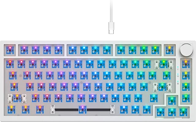 75% Custom Barebones Keyboard Kit Gamer ,Blank DIY Mechanical Gaming Keyboard PCB with Gasket Hot Swappable 3pin/5pin Switch RGB for Win/Mac (V400 White Kit)