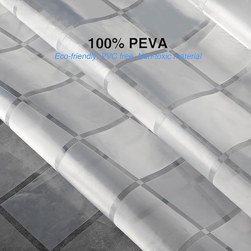 Miniatura 7 de WELTRXE Forro de cortina de ducha EVA de 72 x 72 pulgadas, forro de ducha transparente resistente 8G con diseño, cortinas de ducha de plástico para