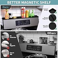 Vista 2 de BFONS 30" Magnetic Stove Top Shelf Spice Rack Storage, Silicone Top Heat Material Stove Rack Seasoning Organizer Kitchen Gadgets Kitchen Black