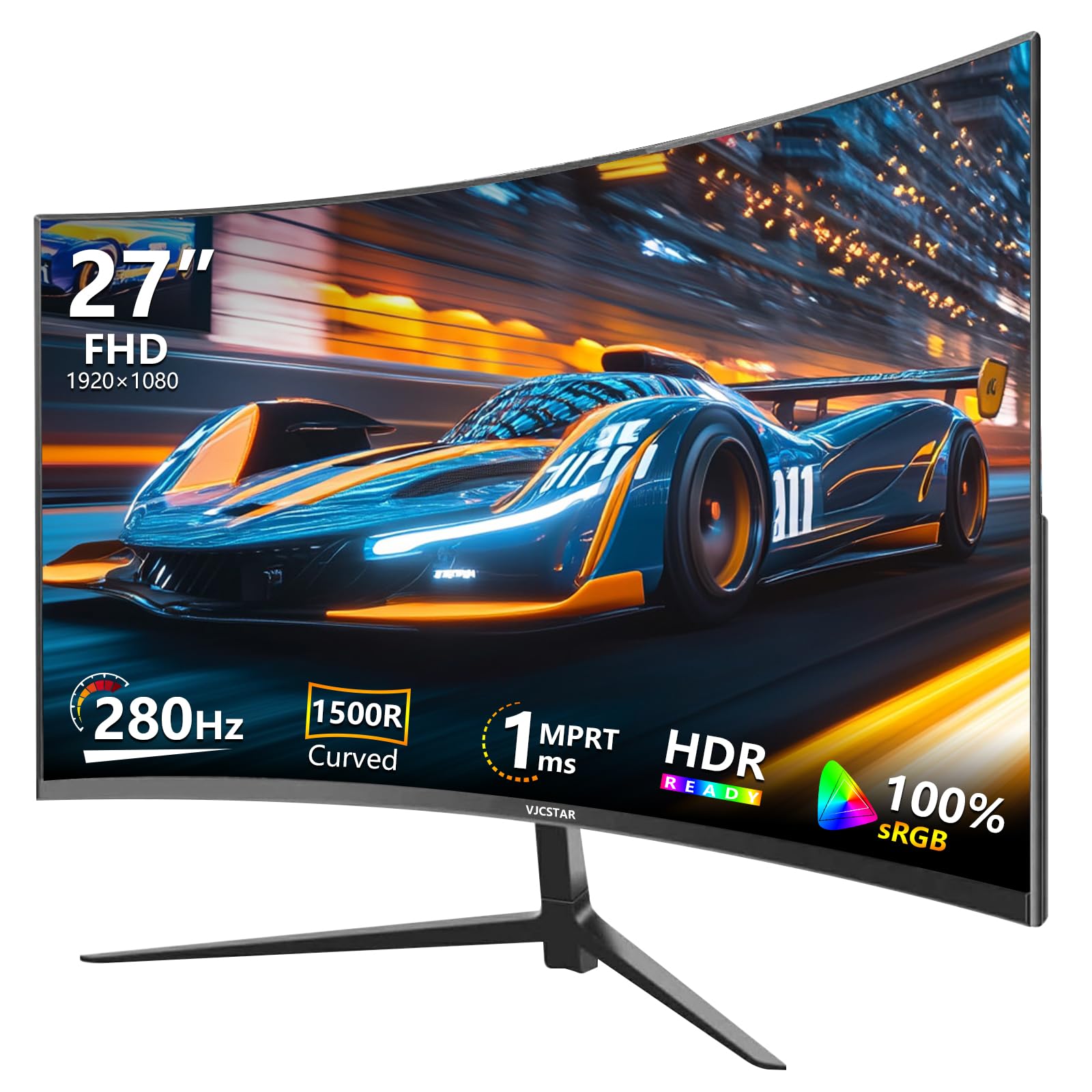 VJCSTAR Écran PC Gamer Incurvé QLED 27 Pouces, 280 Hz, FHD 1080p, 1 ms
