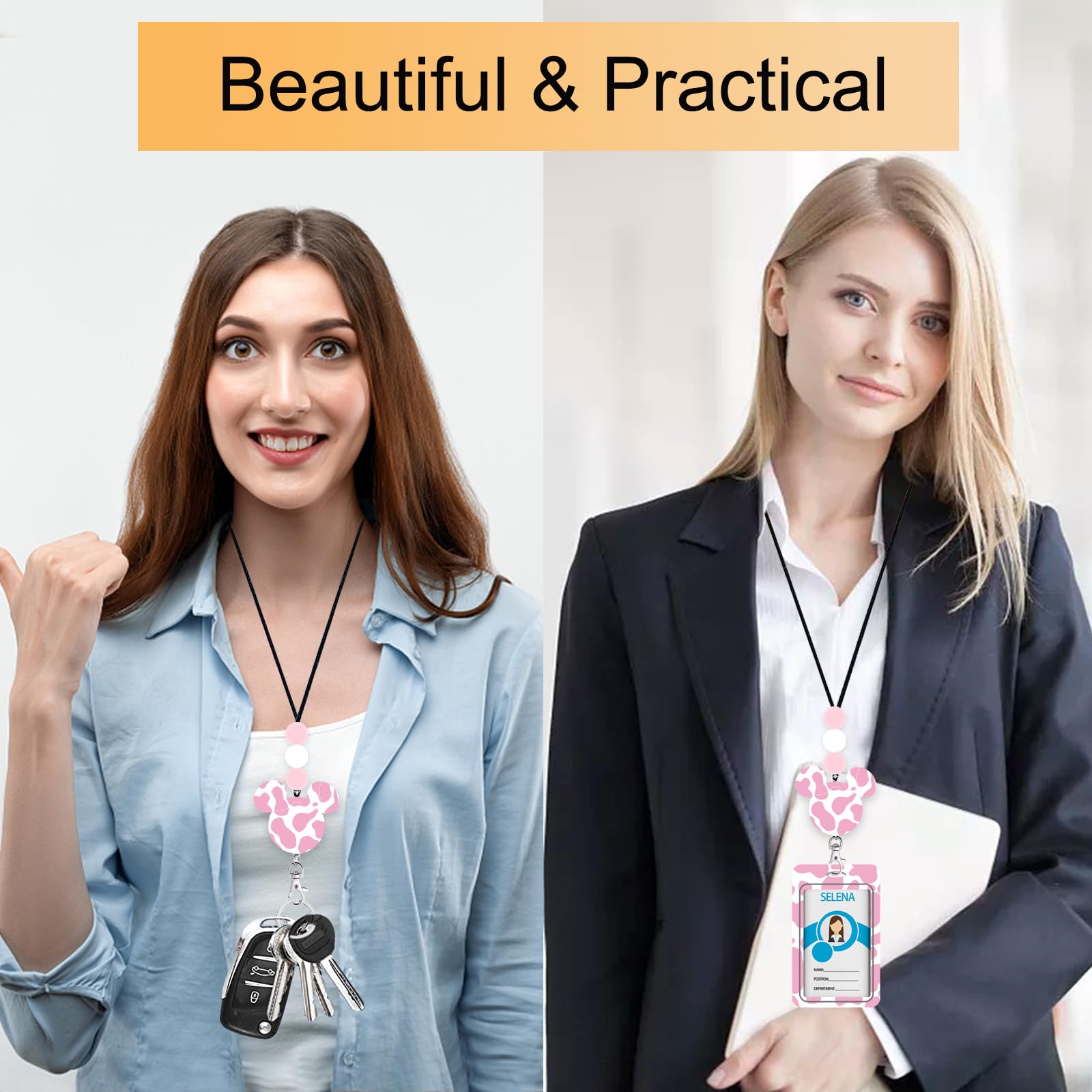Cute ID Badge Holder With Lanyard - Retractable Badge Reel & Keychain - View #5