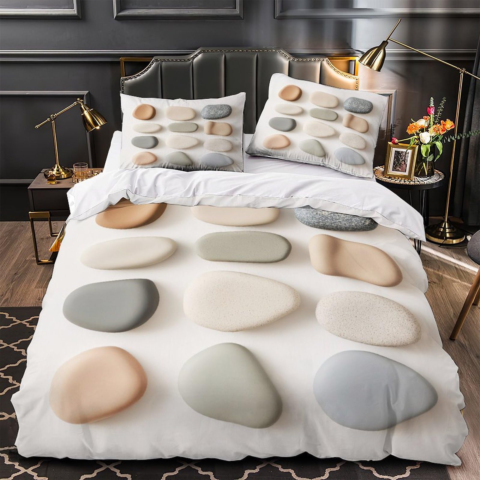 Housse de couette stone shapes 3D taie douce lit double 200x200 pour couple