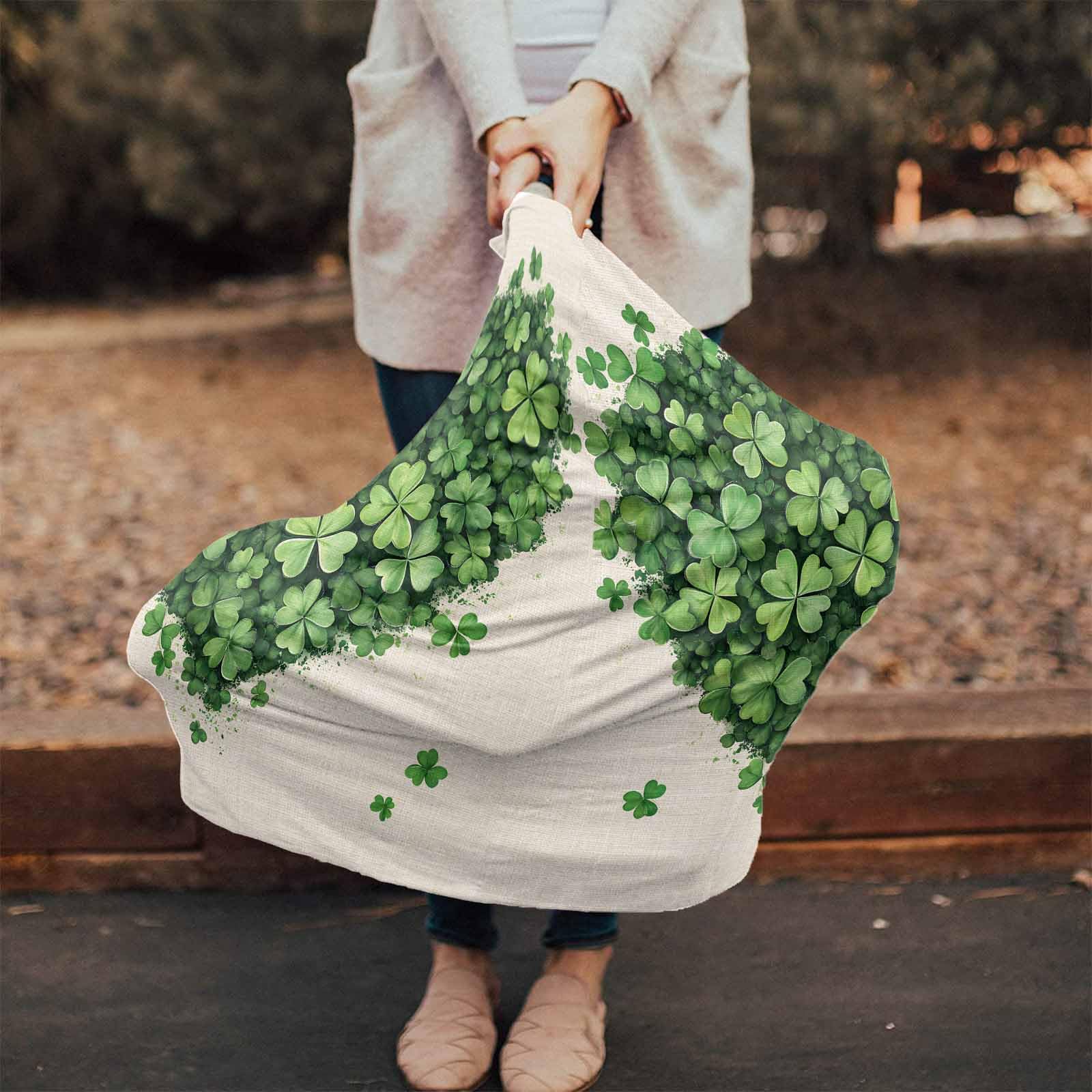 Nursing Cover for Breastfeeding Scarf, Green Shamrocks Heart St. Patrick's Day Retro Beige Baby Car Covers Super Soft Multi Use for Canopy Shopping Cart Cover Blanket Stroller Cover