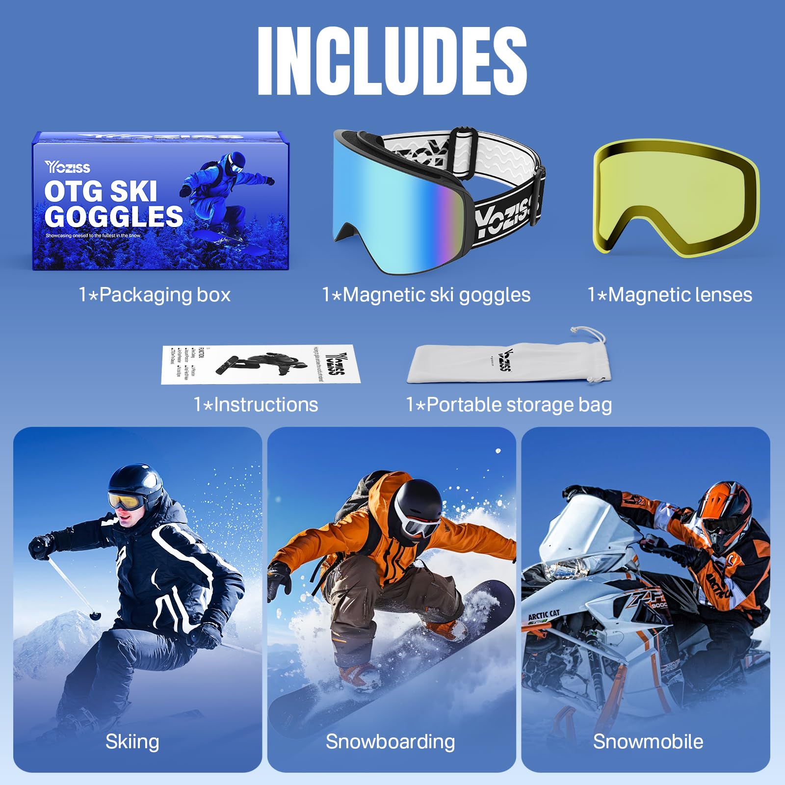 OTG Skibrille für Herren Damen,Snowboardbrille für Brillenträger Anti-Beschlag & 100% UV-Schutz,OTG Skibrille Herren Schneebrille für Skifahren & Wintersport