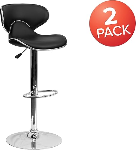 Miniatura 7 de EMMA + OLIVER Paquete de 2 taburetes de bar contemporáneos de vinilo negro con altura ajustable