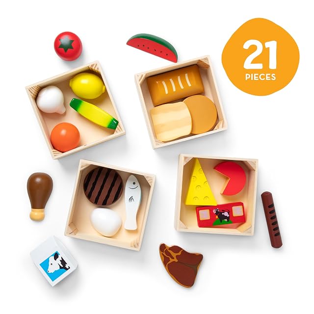 Foto 5 de 7 de MELISSA & DOUG - Grupo de Alimentos de Madera: Frutas y Verduras Juguete + Carne, Pescado y Más - 6074866