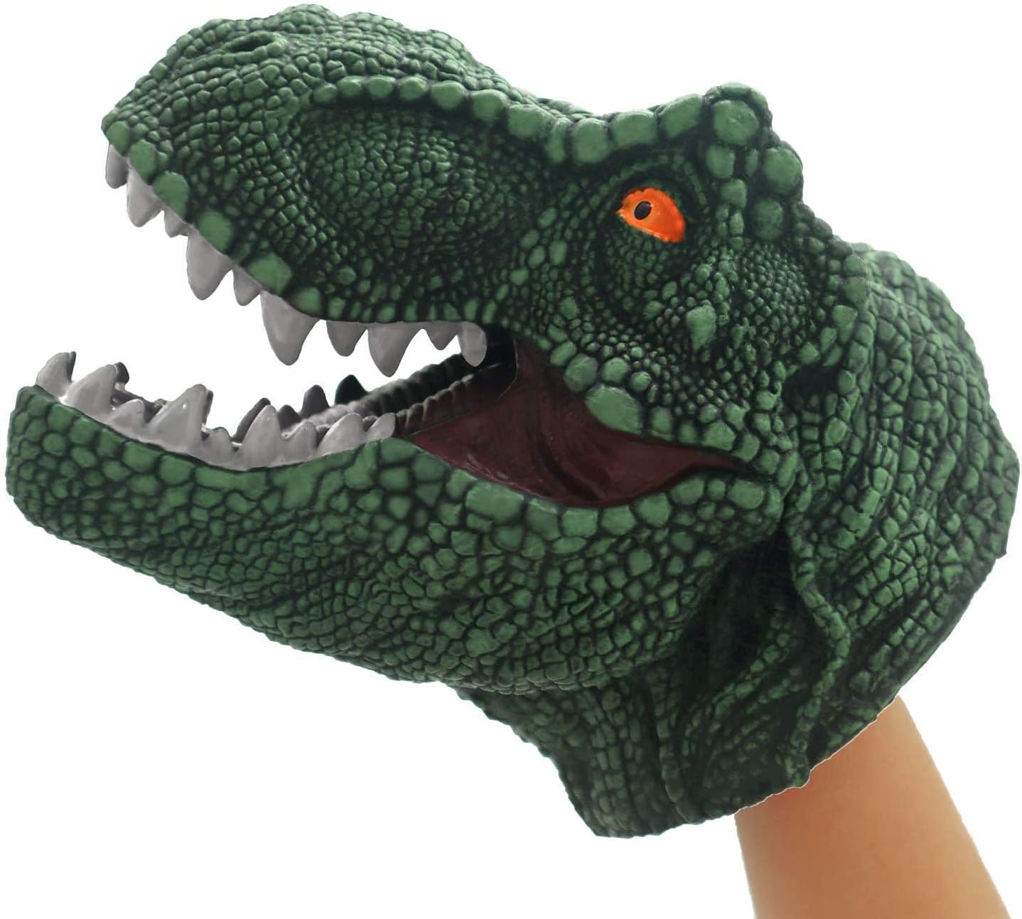 Dinosaur Hand Puppet Adventure Toys,Soft Rubber Realistic Raptor Dinosaur Head Tyrannosaurus Rex, Green, 76 Centimeters
