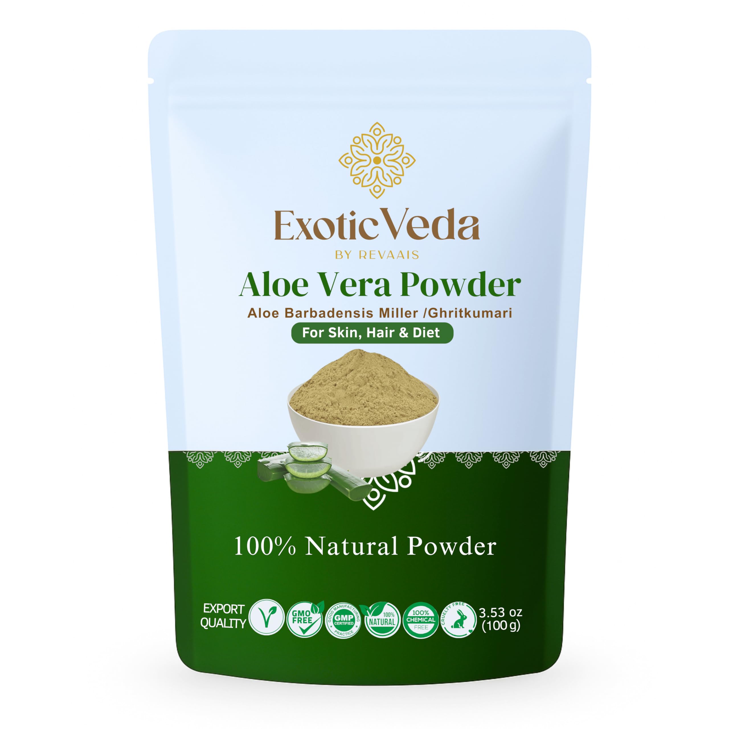 Aloe Vera Powder 100g | Pure & Natural Aloe Vera Powder for Skin & Hair Care | Vegan, Non-GMO & Gluten-Free | DIY Face Masks, Hair Packs & Beauty Recipes