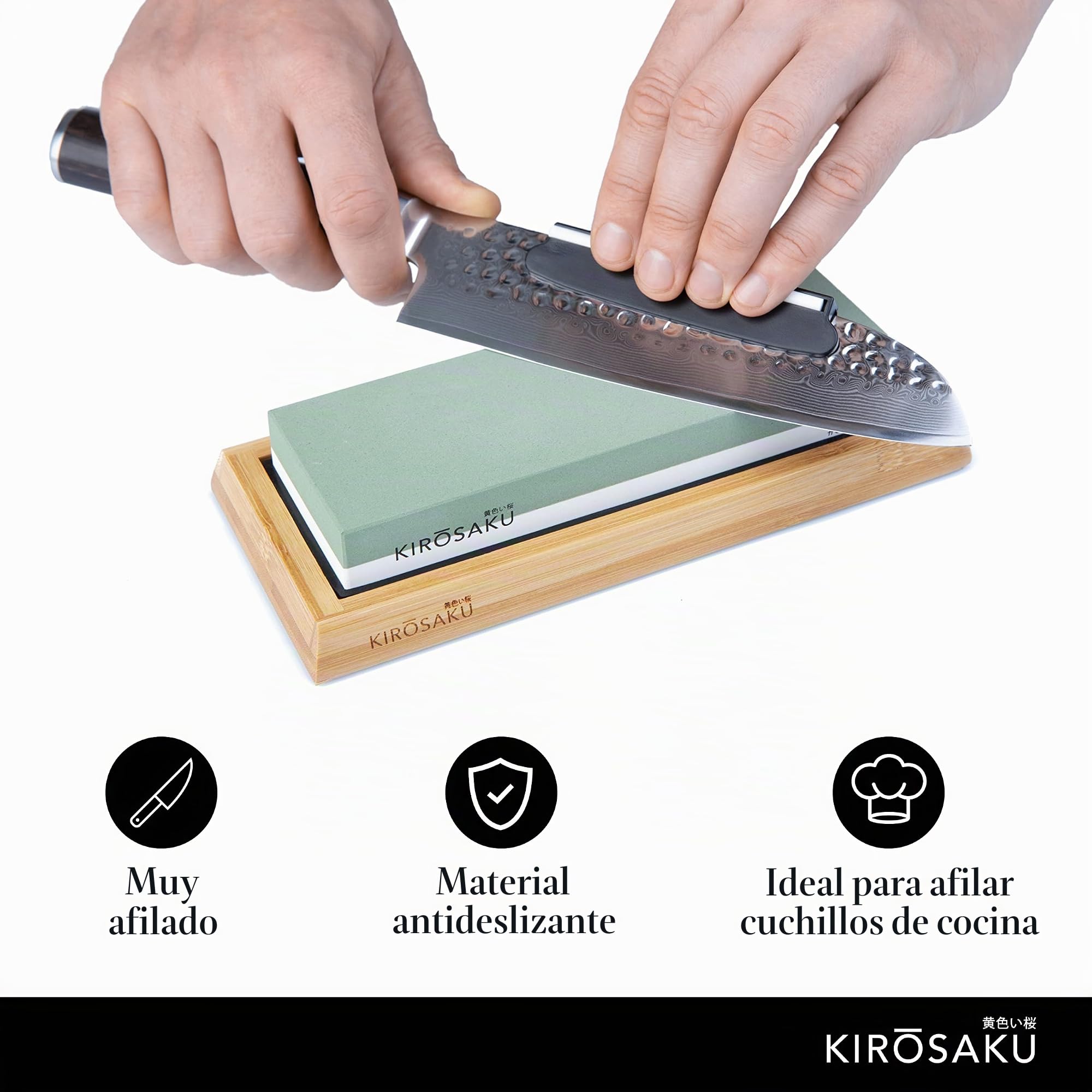 Piedra de afilar Kirosaku Premium 1000/6000 - Piedra de afilar Grain I para afilar y soporte de silicona antideslizante - Ideal para cuchillos de cocina en una elegante caja de almacenamiento