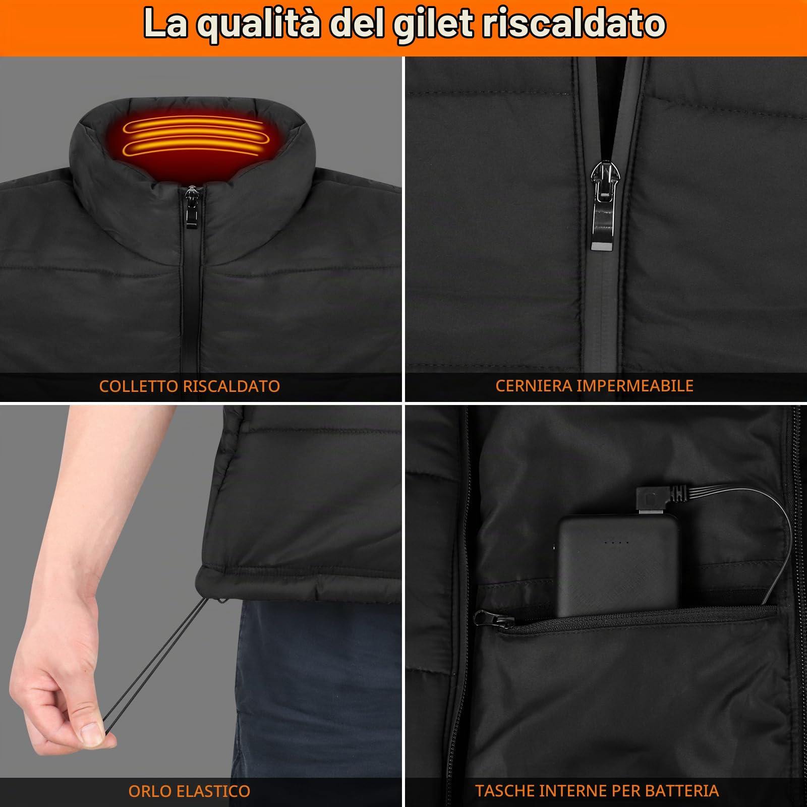 Amiable Gilet Riscaldato Uomo, Giubbotto Riscaldato,15 Zone, Gilet Riscaldato con 10000mAH Batteria Recargable, Giacca Riscaldata per All'Aperto Lavoro, Pesca, Ciclismo