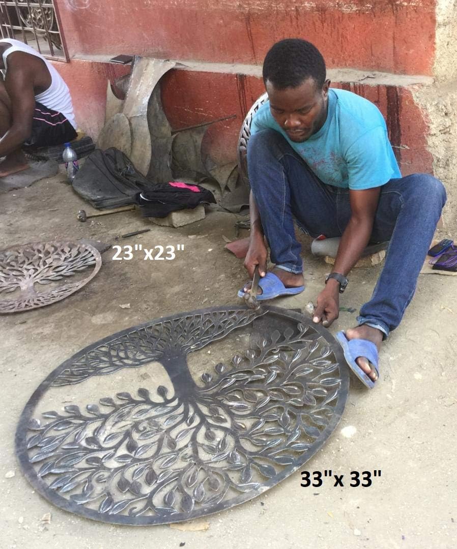 It's Cactus Handmade Tree of Life Wall Decor, Metal Hanging Artwork from Haiti, 23 Inch Round Sculpture, Display Indoor or Outdoor, Fair Trade Member