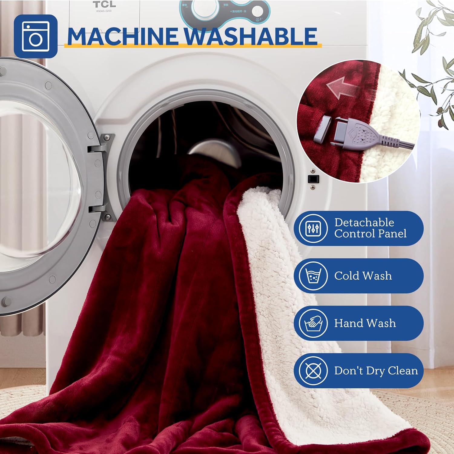 Sealy Electric Blanket Throw Size 50"*60",Super Cozy Flannel to Sherpa Reversible Heated Blanket Throw with 6 Heating Levels & 2-10 Hours Auto Off Overheating Protection Machine Washable,Red - Image 7