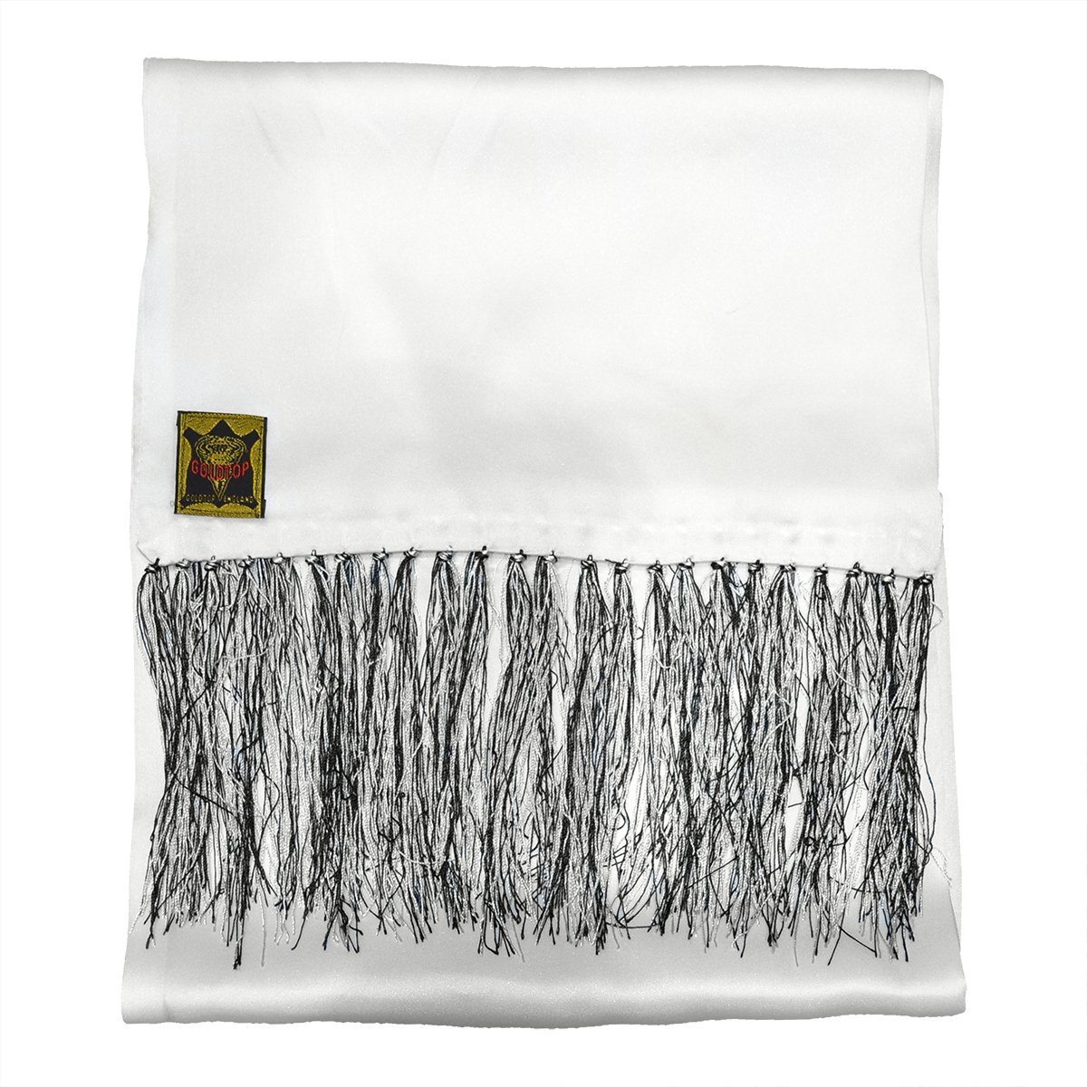 Goldtop Men's Ivory White 100% Silk Ivory Scarf With Contrast Black And White Tassels Formal Dress Scarves By