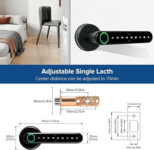 Miniatura 7 de Cerradura de puerta de huella digital inteligente 7 en 1, negro mate, biométrica, sin llave