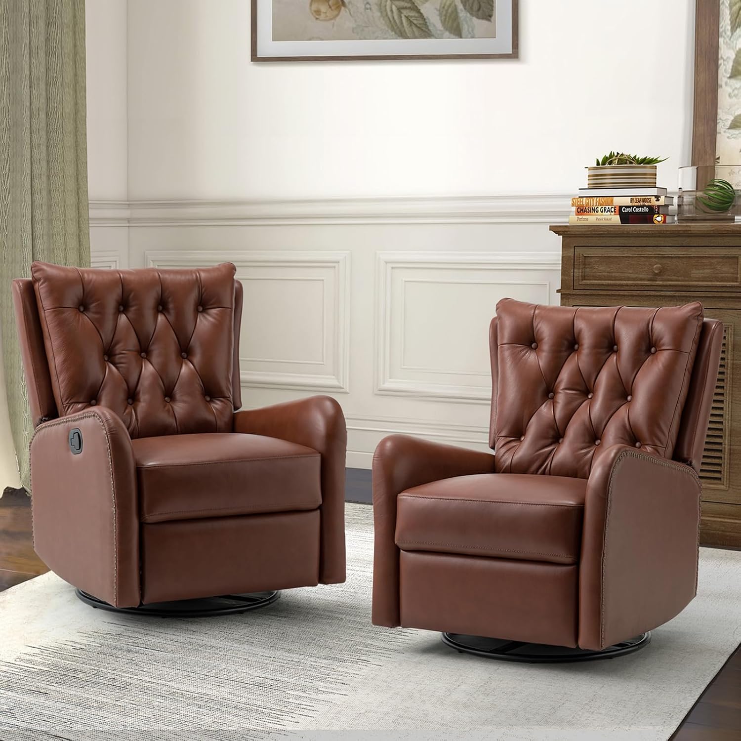 Amazon.com: HULALA HOME Manual Swivel Recliner Chairs Set of 2, Genuine ...