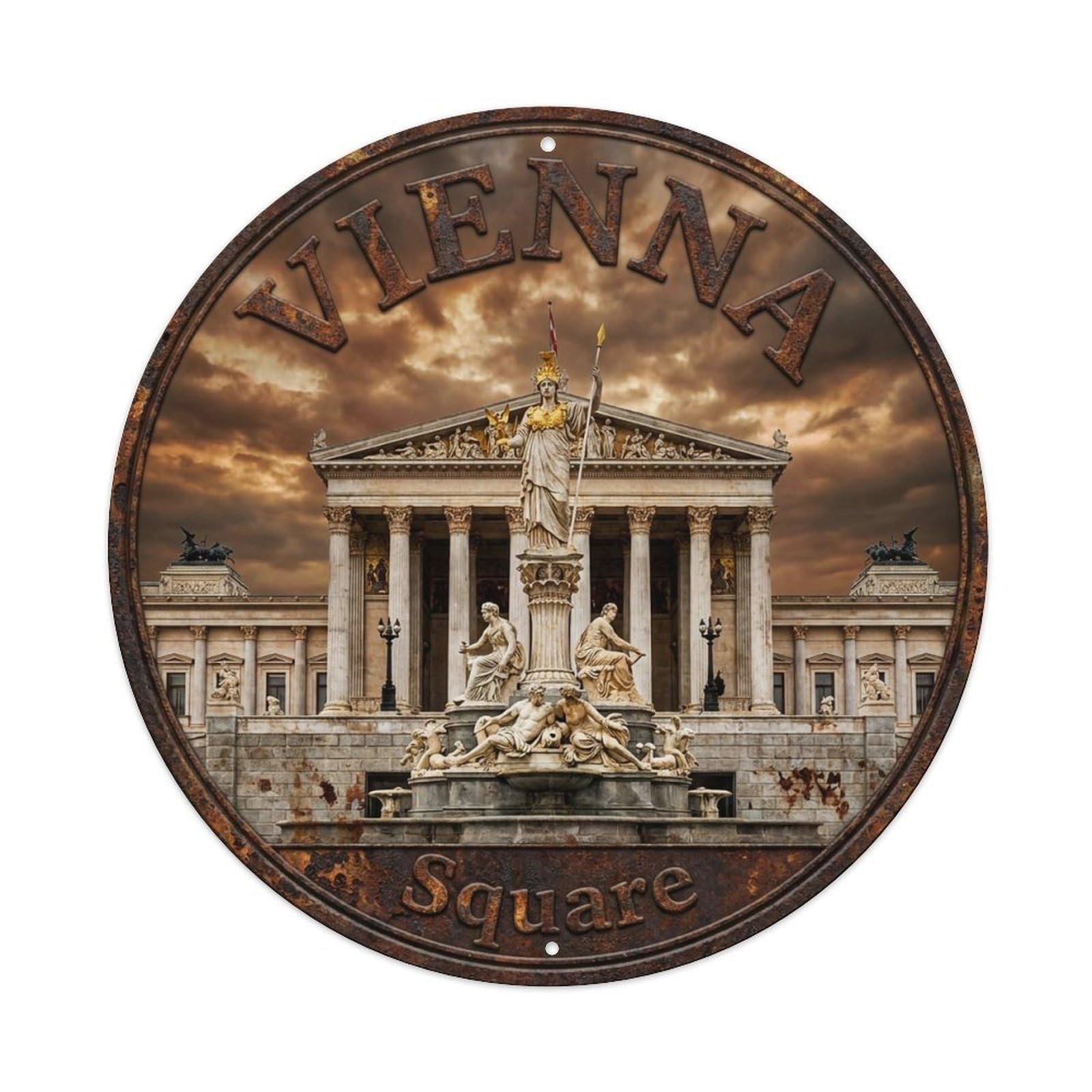 Yrnq 8X8inch Vintage Style Vintage Travel Vienna Austria Promenade Metal Tin Sign