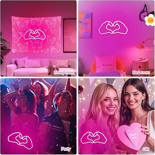 Miniatura 2 de Letrero de neón de mano de corazón rosa, luz de neón LED alimentada por bateríaUSB para dormitorio, pared, decoración de habitación de niñas,