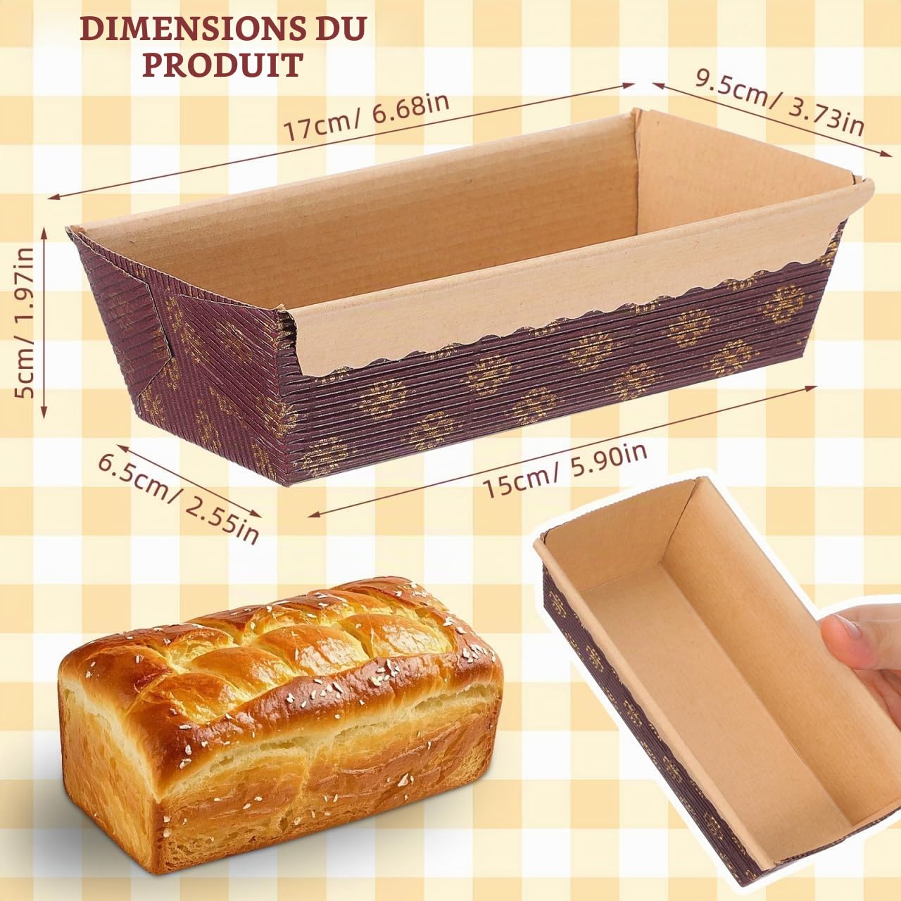 Amosfun Lot de 25 Moules a Cake Papier Rectangulaires 17x9,5x5 cm Resistants a la Chaleur pour Patisserie Cuisson Four Aperitifs Salades Evenements Traiteur Brique