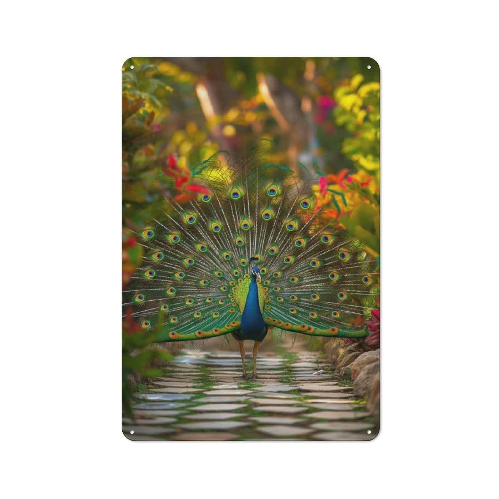 Junmoney Peacocks Garden Glory Printed Metal Sign 30X20cm For Pub Or Café, With Clear Industrial Wall Decor Character