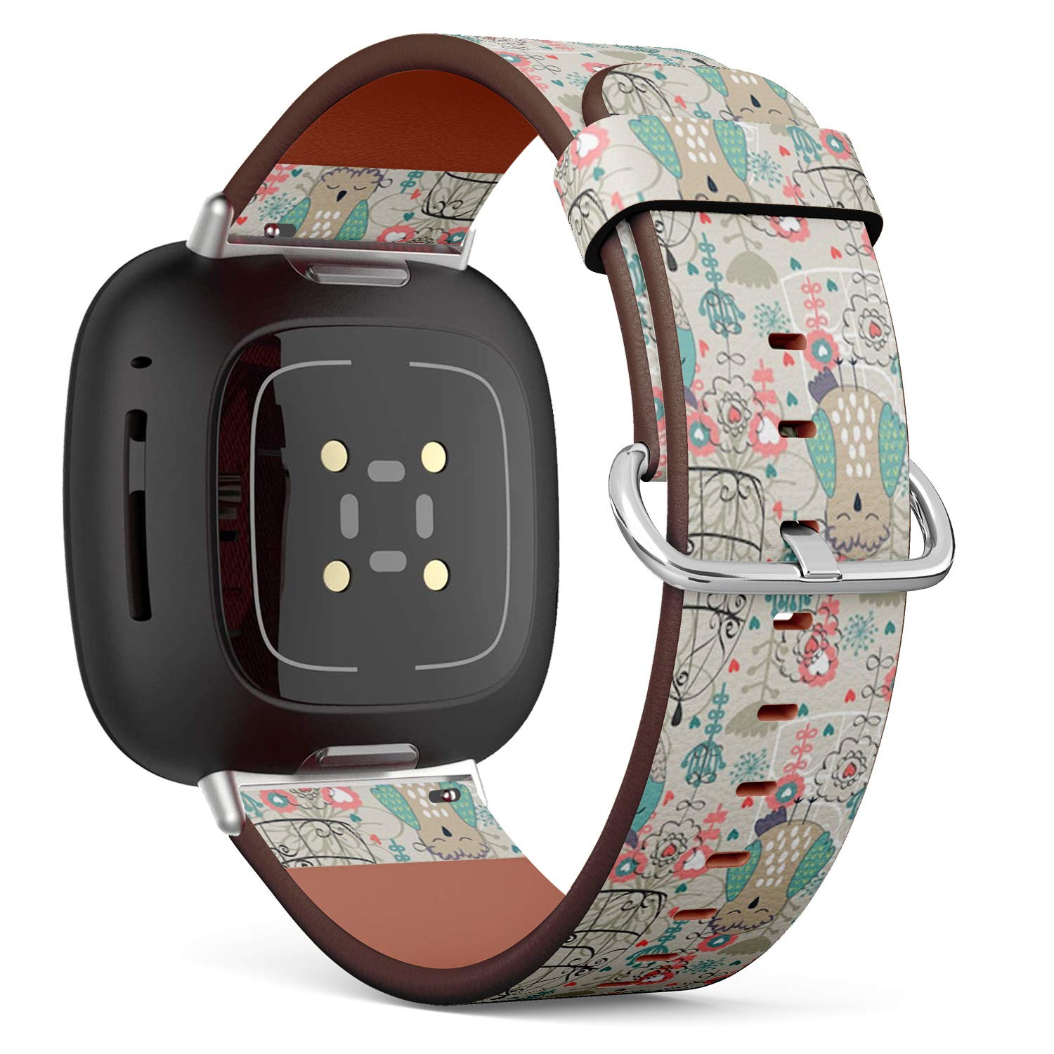 Q-Beans Leder-Armband Für Fitbit Versa 3 & Sense – Mit Stickerei (Schmetterling, Mohnblumen)