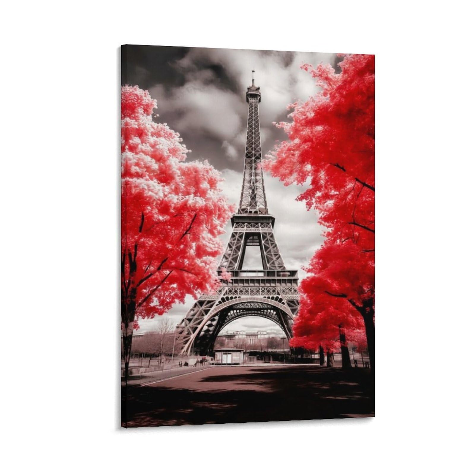 Eiffel Tower Red Trees Poster Artwork Canvas Prints Picture Modern Canvas Wall Art Picture Wall Hanging for Office Gym Living Room Decor 24x36inch(60x90cm)