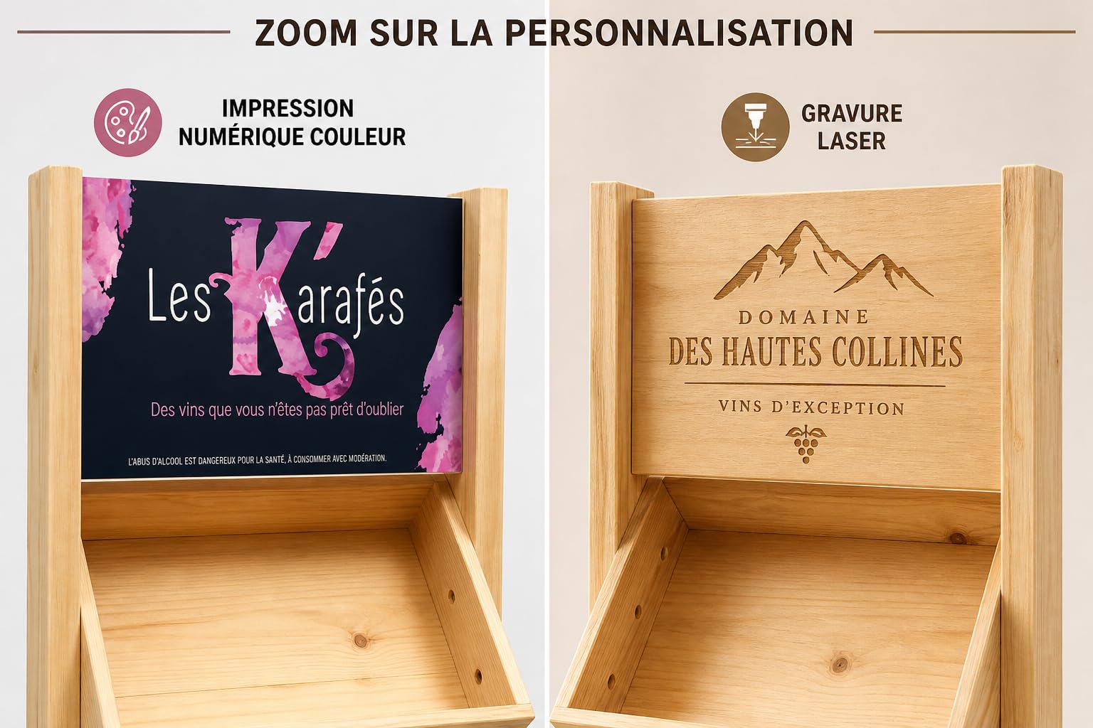 Mini Présentoir Bois Personnalisable – Presentoir pain idéal pour Cavistes, Épiceries Fines, Fromageries… [ Rayonnage magasin ] (L – 15 bouteilles)