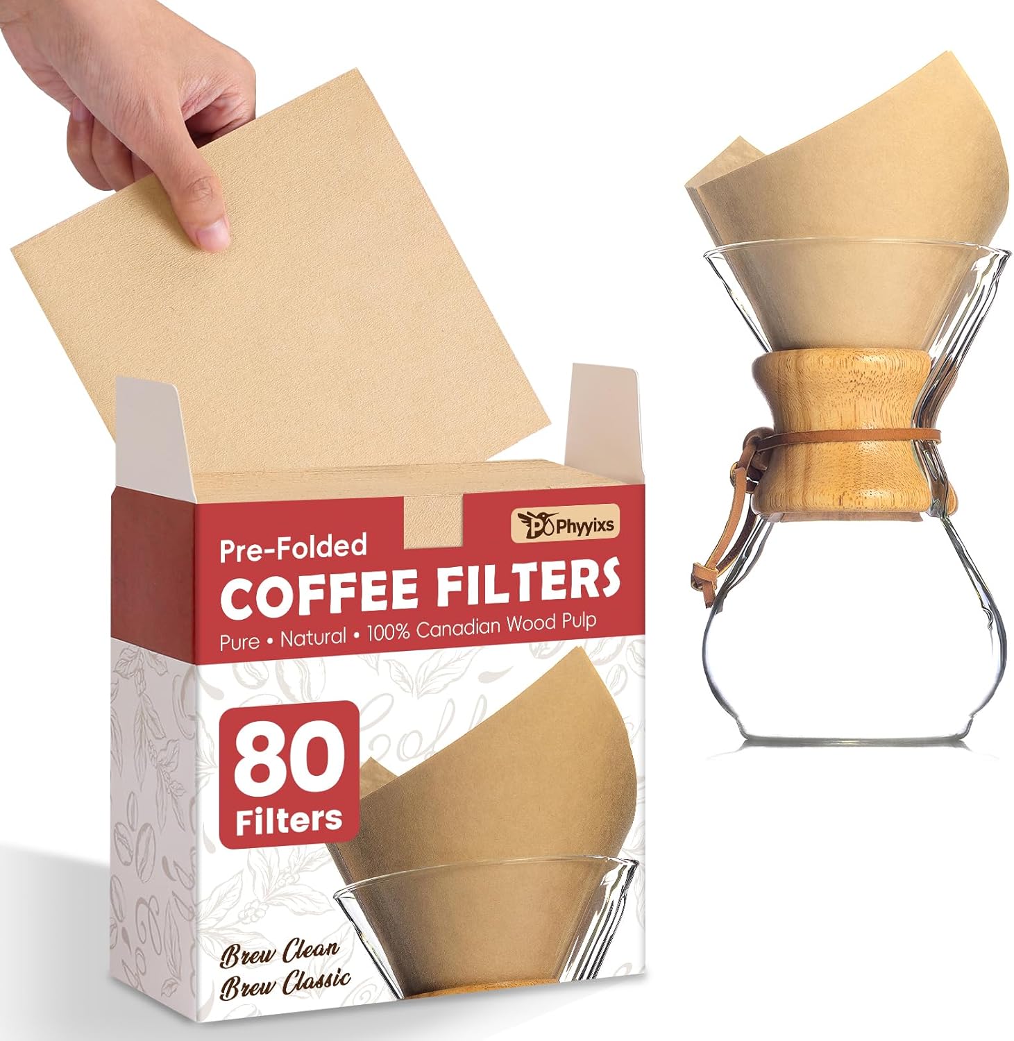 Pre-Folded Unbleached Cone Coffee Filters – Premium Thick Paper, Compatible with Chemex Pour-Over Brewers (240 Filters)