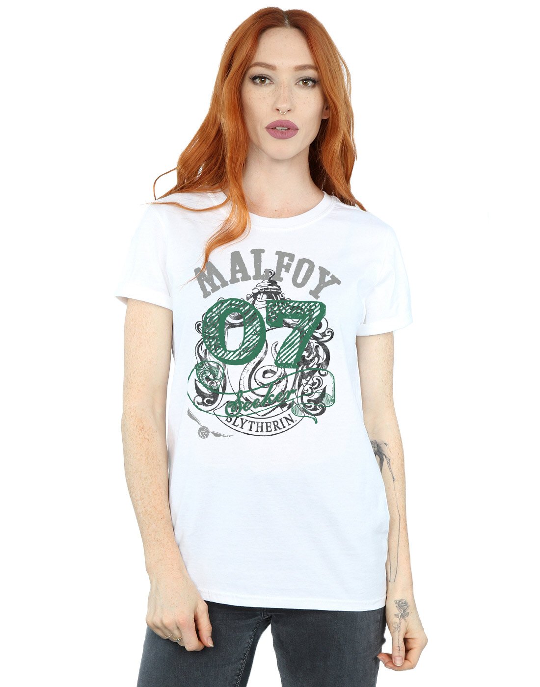 Harry Potter Women's Hogwarts Badge Wands Boyfriend Fit T-Shirt Large White