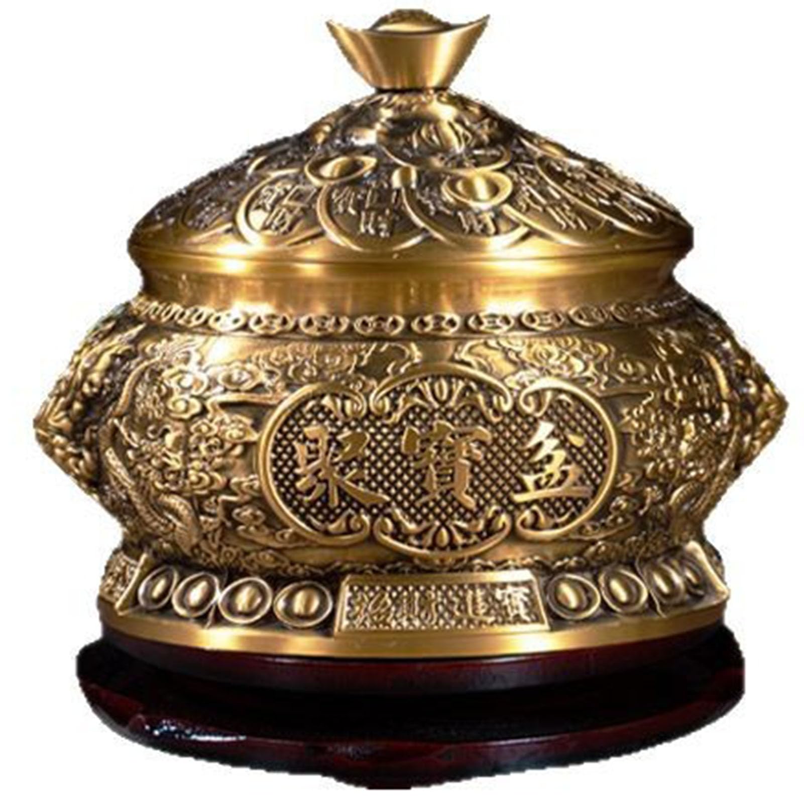 Miska na skarby Feng Shui z pokrywką i sztabką cytrynu - mosiężny symbol bogactwa ze złotym kryształem do dekoracji biurka w domu,18CM
