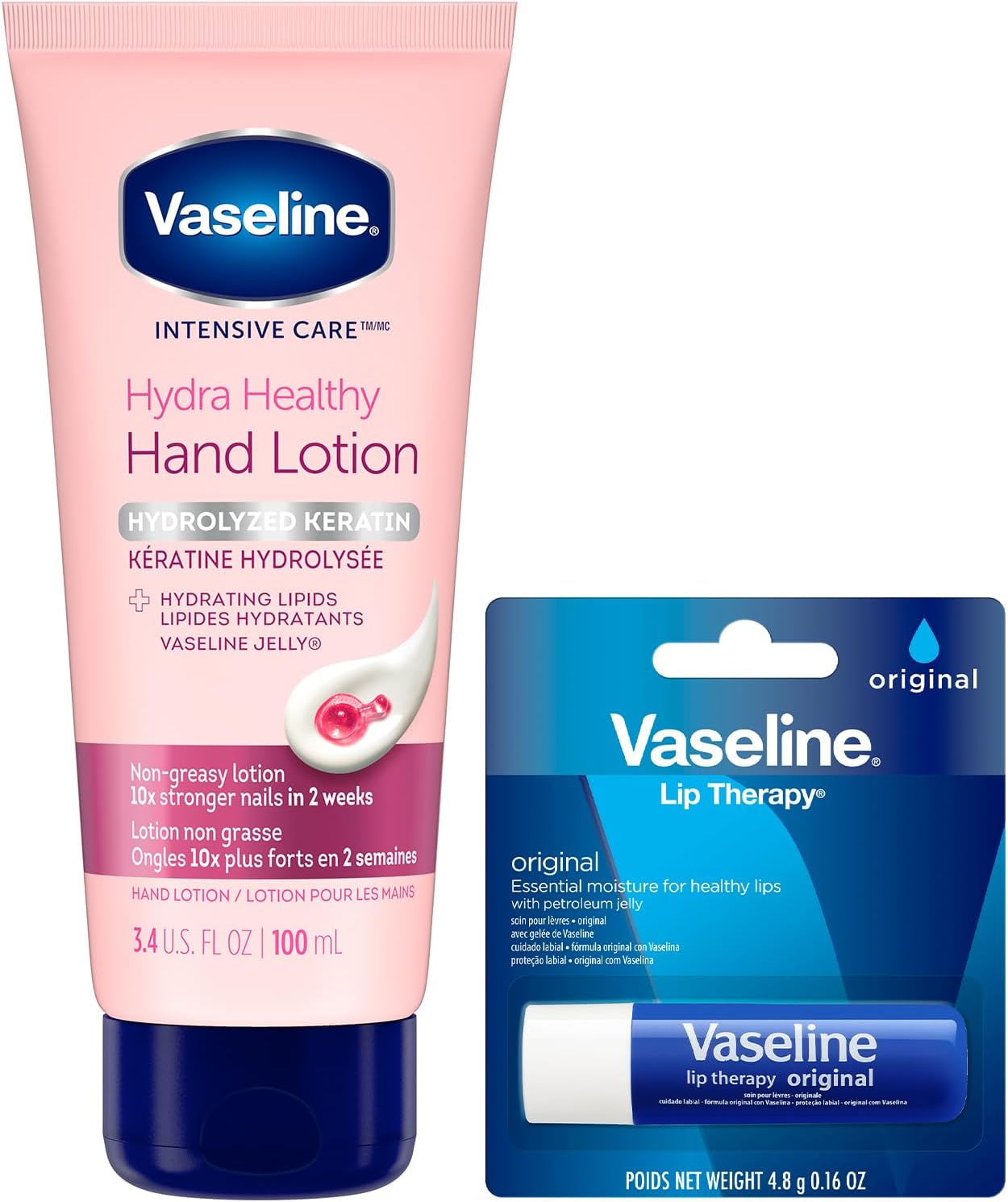 Lotion & Lip Therapy Bundle – Healthy Hands Stronger Nails with Keratin Intensive Care Hand Lotion + Original Lip Balm Tube