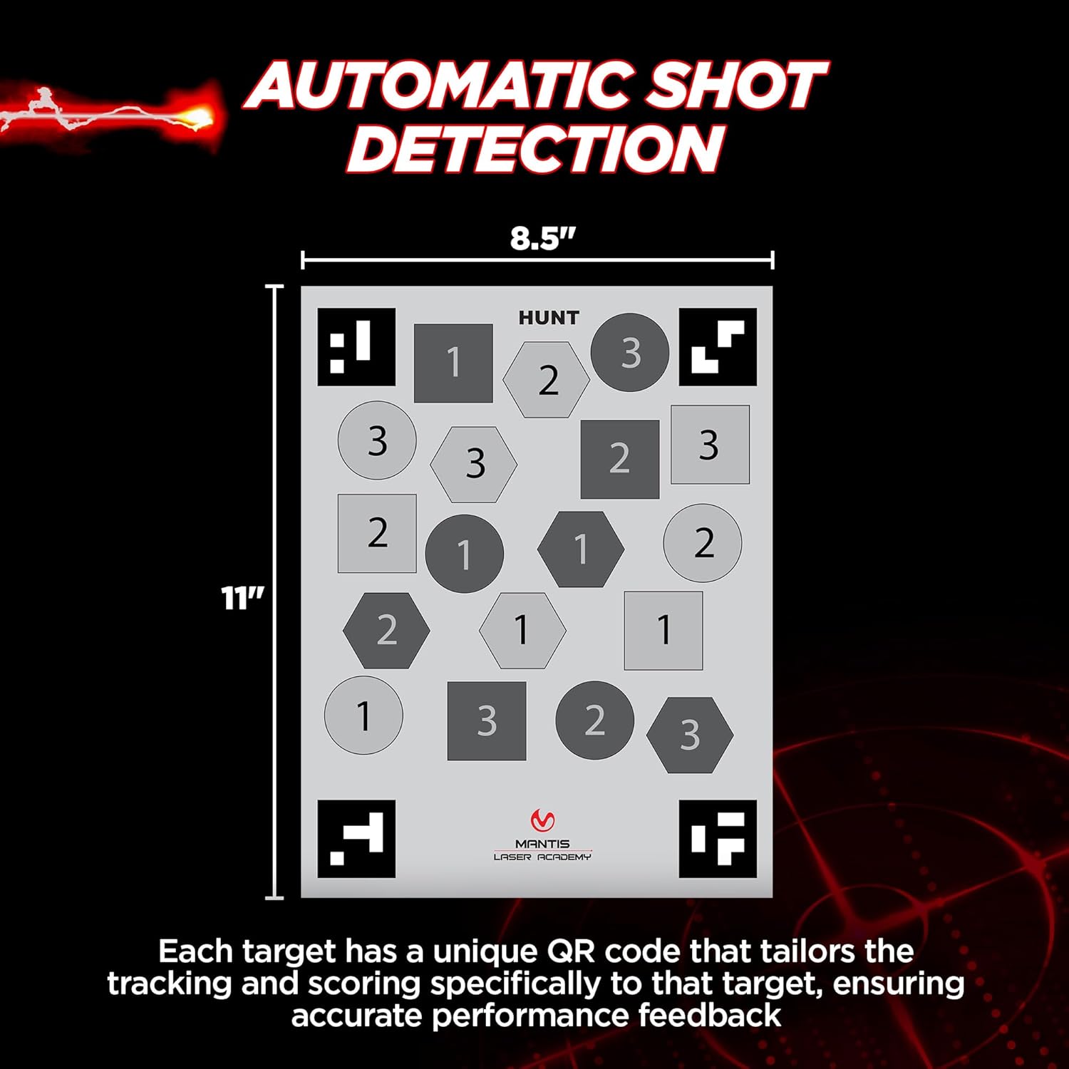 Mantis Laser Academy Smart Targets | 15 Dry Fire Laser Targets for Target Practice & Dry Fire Training | Automatic Detection & Scoring with the Laser Academy App