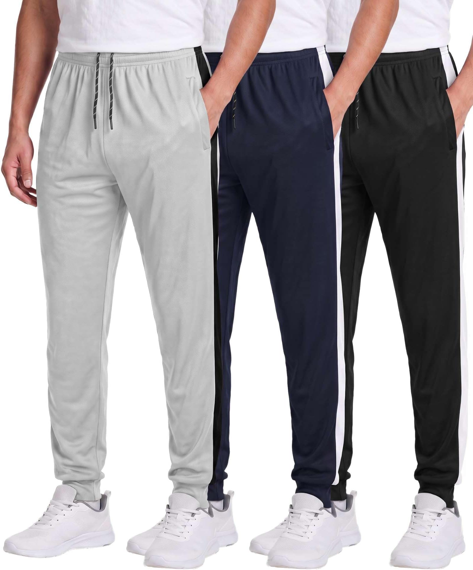 3 Pack Men's Mesh Joggers Sweatpants Gym Athletic Workout Pockets Track