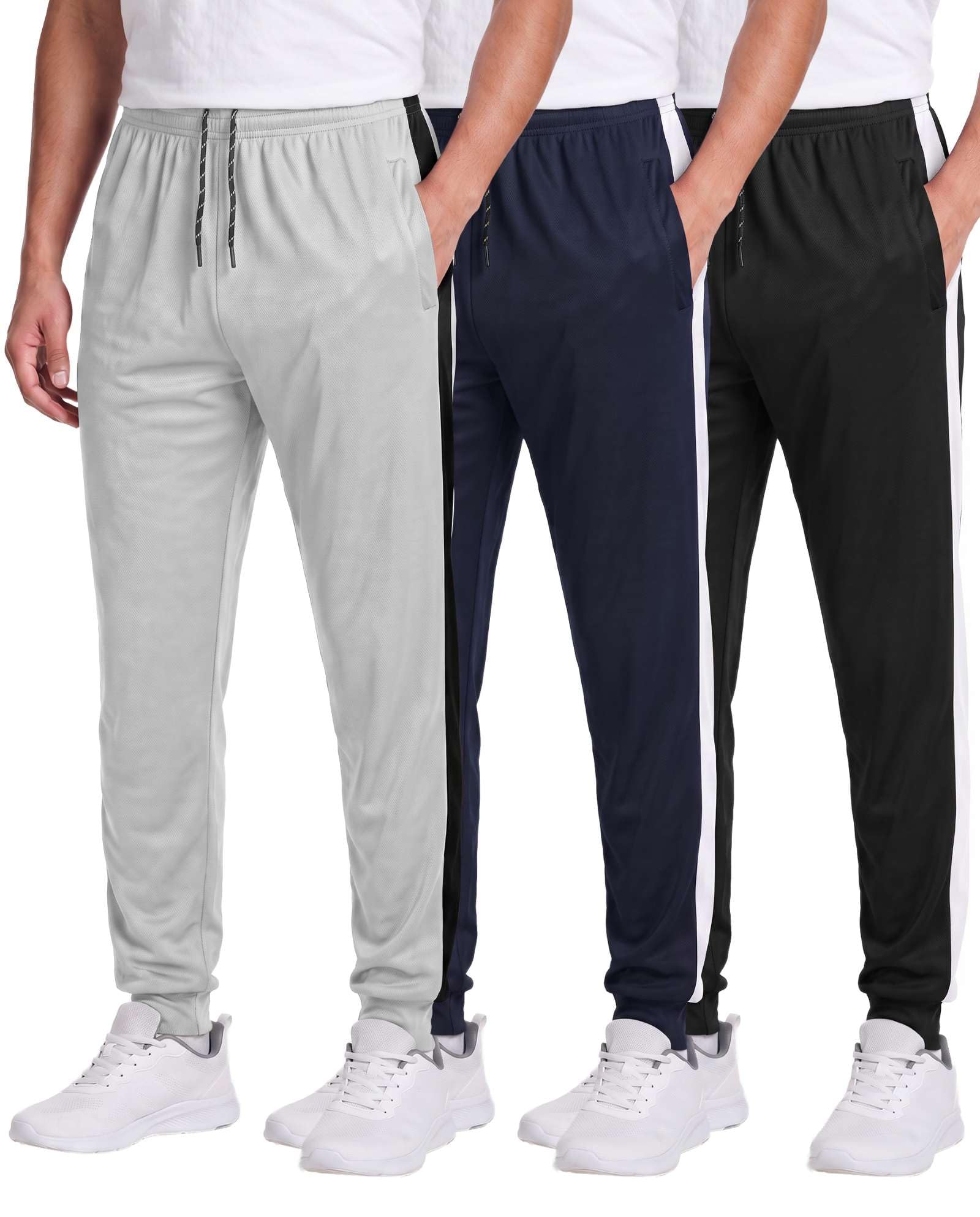 3 Pack Men's Mesh Joggers Sweatpants Gym Athletic Workout Pockets Track | Available In Big & Tall, Moisture Wicking, Elastic Waist, Drawstring, Running, Jogging, Casual, Lounge, Sports, Sweats, Pants