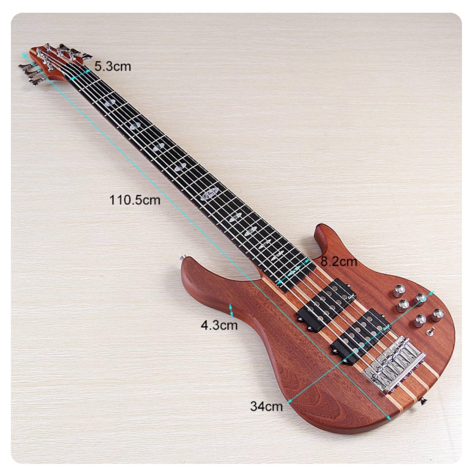 Basso Elettrico Sei Corde Basso Chitarra Strumento Strumenti con Struttura Unipezzo in Legno Tastiera Scura con Tasti Due Pickup E Ponte Cromato Adatto per Prove Registrazione in Studio Palco