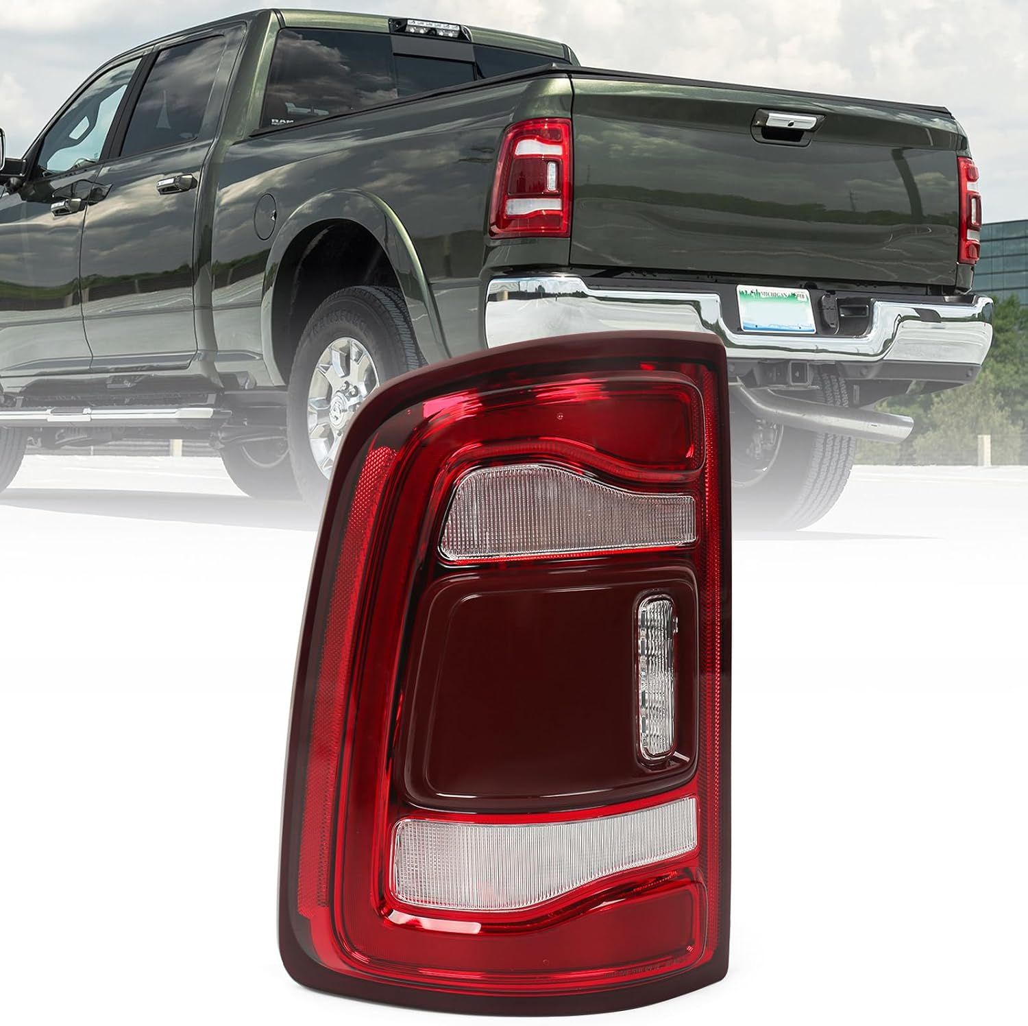 LED Tail Light Assembly For Dodge Ram 2500 3500 2019 2020 2021 2022 2023 Rear Lamp Red Bezel w/o Blind Spot Assembly Left Driver Side LH 68361717AD