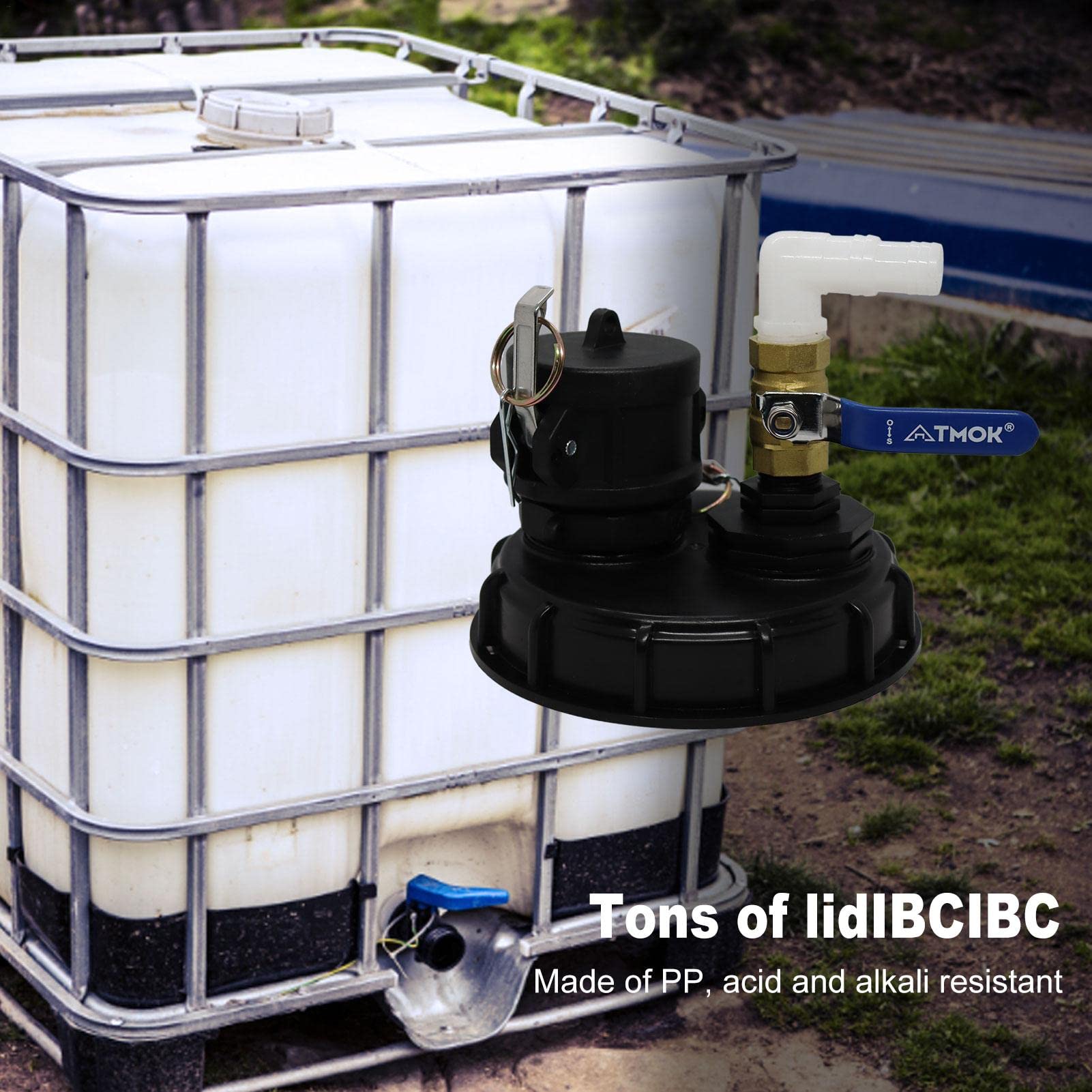 IBC adapter zbiornika tonowego, adapter IBC Tote zbiornik na wod? adapter w? ?a ogrodowego IBC pokrywa pokrywy zbiornika pokrywa z 90-stopniowym ?okciem profesjonalny w? ? cz? ?ci kranu z zaworem