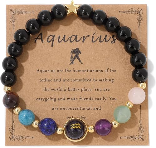Aquarius Bracelet for Women 8mm 12 Constellation Bracelet Men Beaded Bracelet He