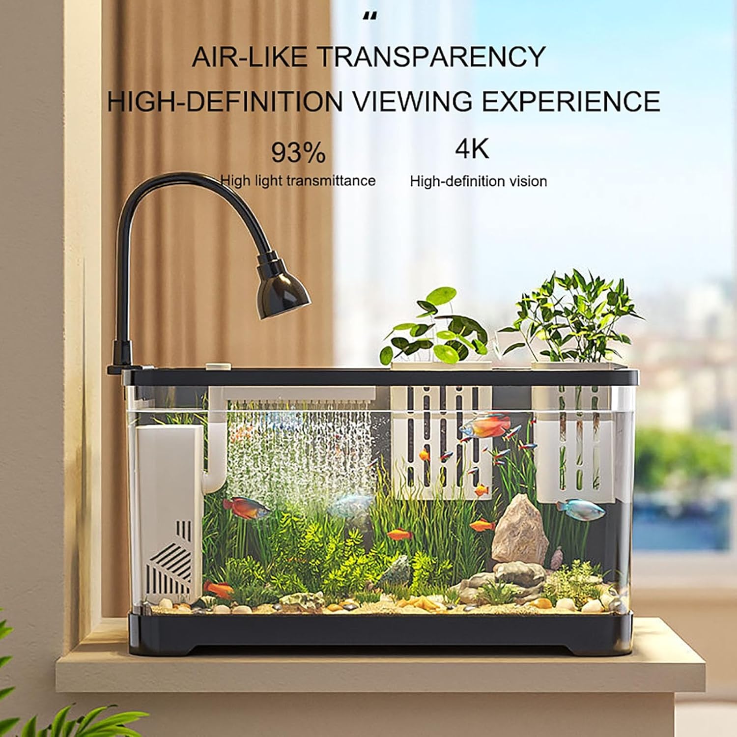 Fish Tank, Aquarium Kit Fish Tank,with Filter LED Light, Decorate Water Plants and Sand,Beginner-Friendly Betta Aquarium(Small)