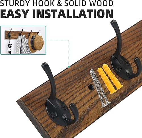 Miniatura 3 de Perchero montado en la pared, perchero de pared con 4 ganchos rústicos, ganchos de pared de madera de fresno de 17 pulgadas para colgar abrigos y