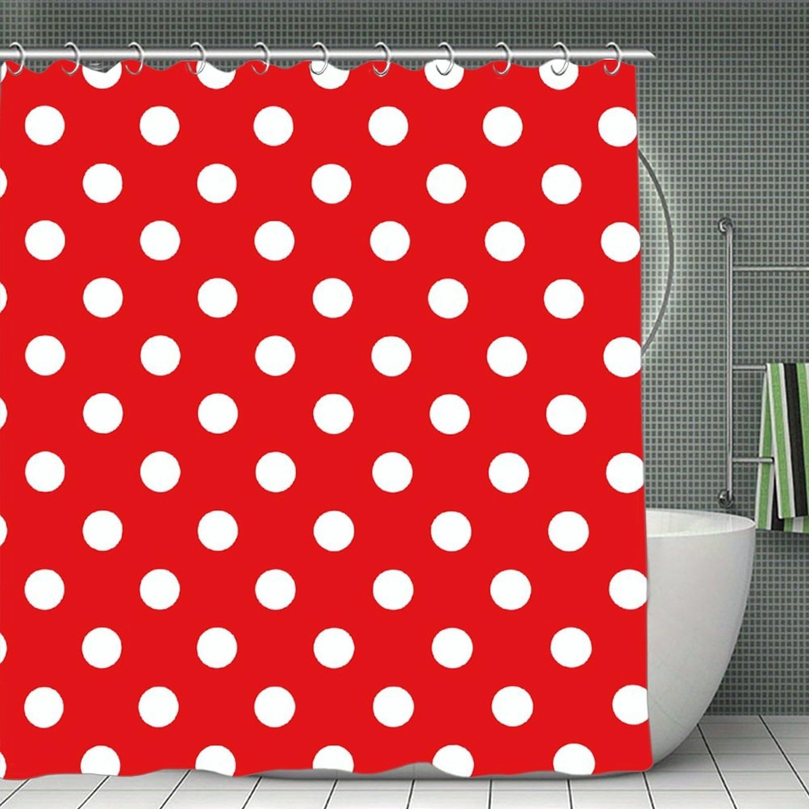 QMNLKH White Polka Dot Pattern Shower Curtain with Hooks, Waterproof Bath Curtains for Bathroom, Lightweight Bath Curtains Liner for Hotel, Personalized Bath Curtain for Spa, 70.8 Inch